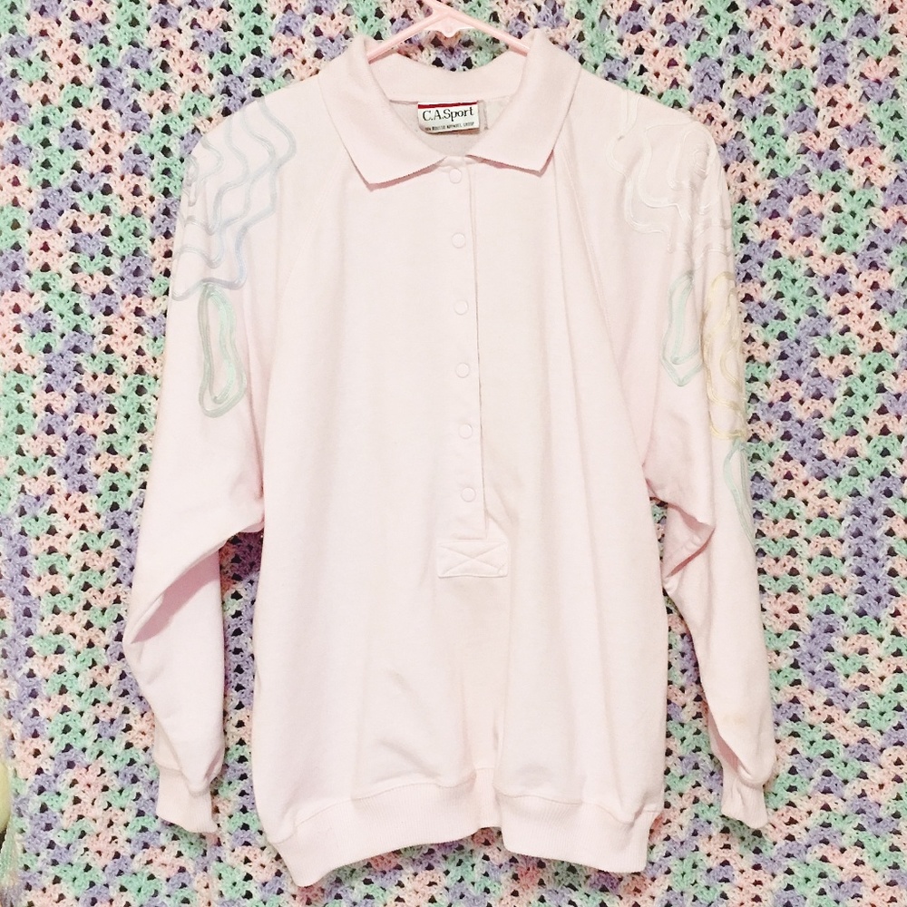 Vintage Pastel Snap Button Long Sleeve Polo